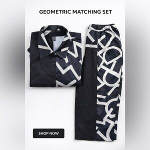 SHEIN Black and White Geometric Matching Set